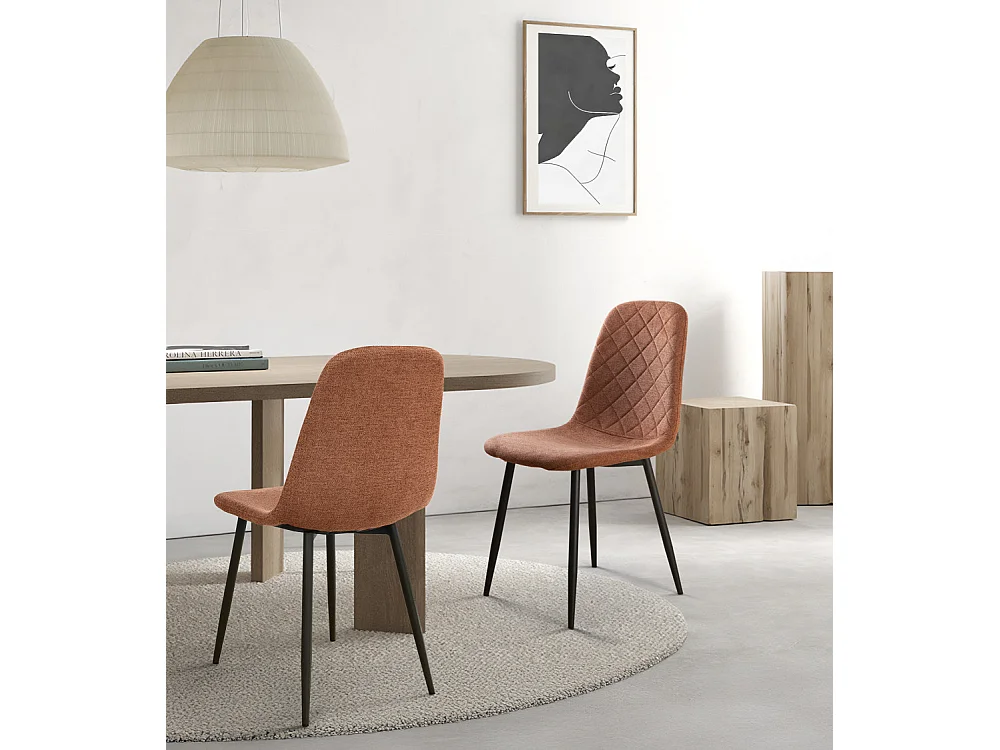 Pack de 4 sillas de comedor de 86x45x54 cm de tela en color marrón con patas negras Suiz