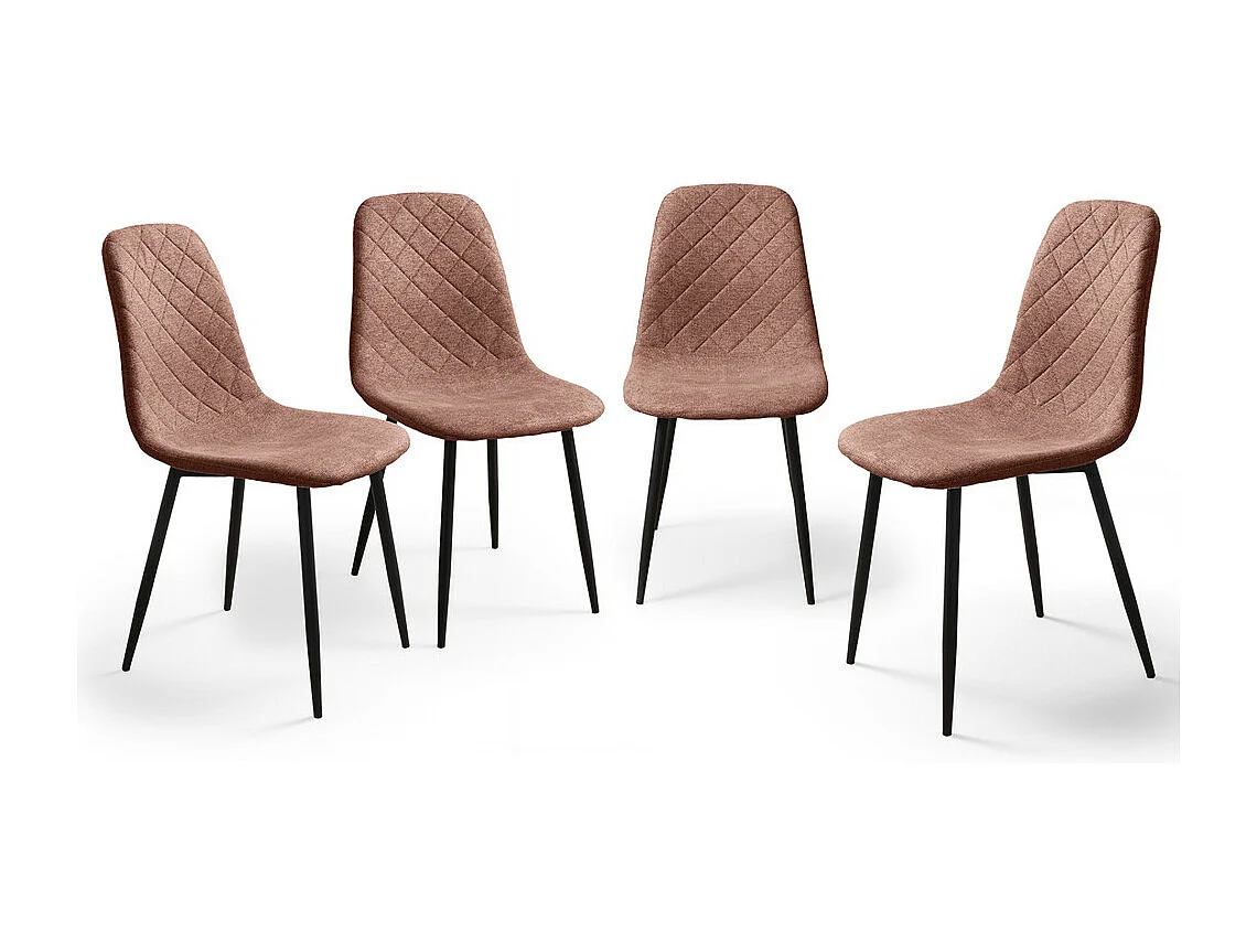 Pack de 4 sillas de comedor de 86x45x54 cm de tela en color marrón con patas negras Suiz