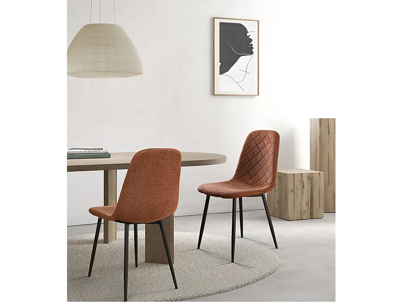 Pack de 4 sillas de comedor de 86x45x54 cm de tela en color marrón con patas negras Suiz