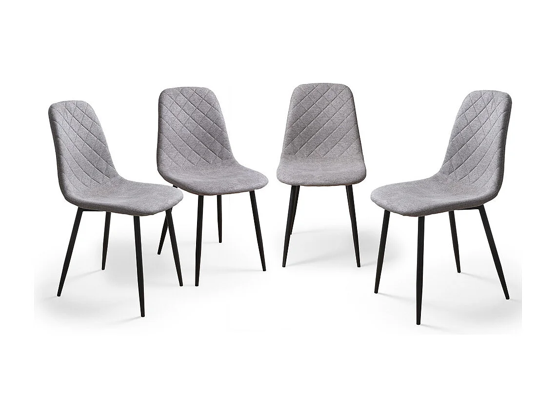 Pack de 4 sillas de comedor de 86x45x54 cm de tela en color gris con patas negras Suiz