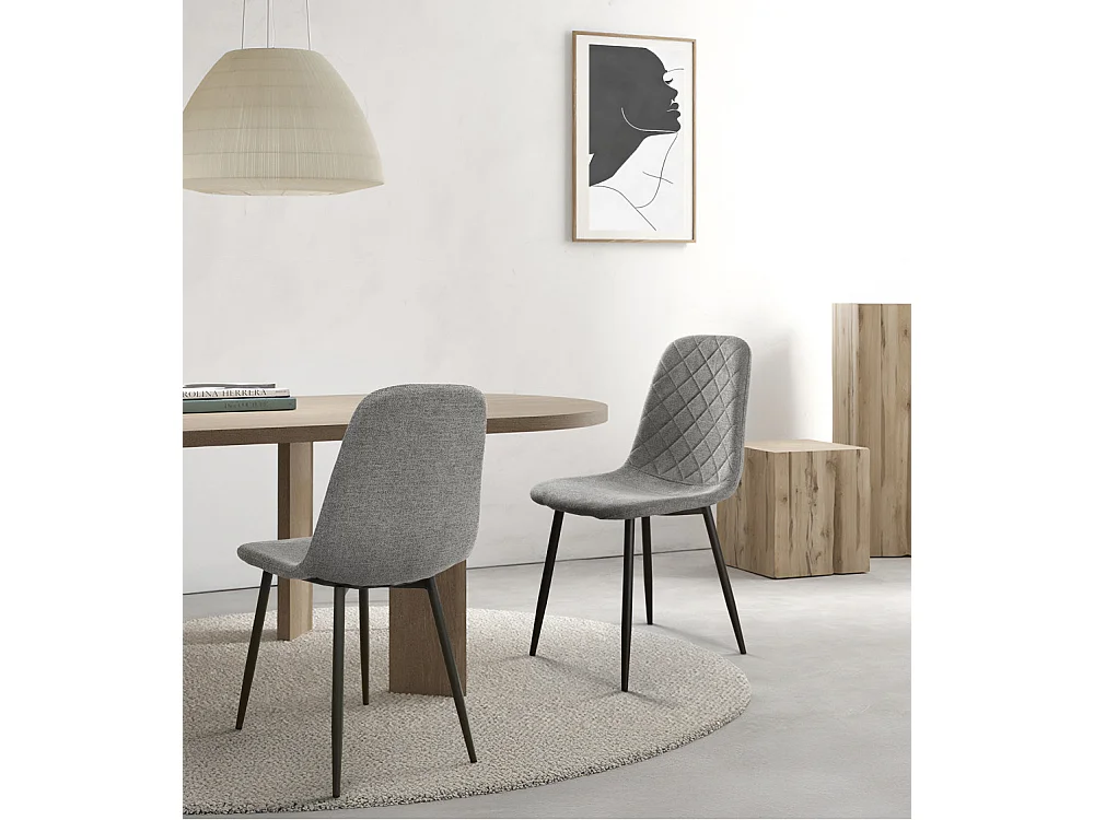 Pack de 4 sillas de comedor de 86x45x54 cm de tela en color gris con patas negras Suiz