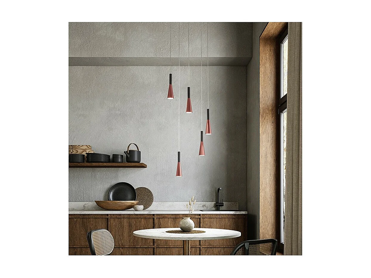 Lustre suspenso CONE Ouro-Rosa Preto 5x7W 3000K Perenz