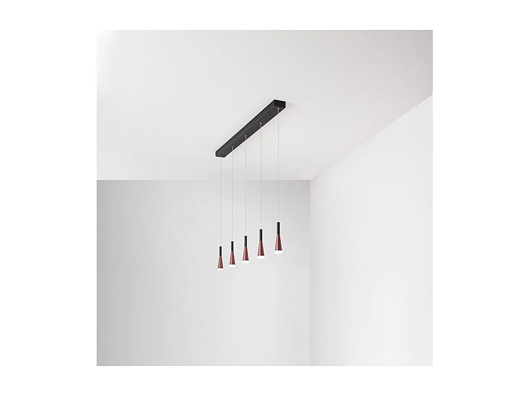 Lustre de suspensão horizontal CONE Ouro-rosa Preto 5x7W 3000K Perenz