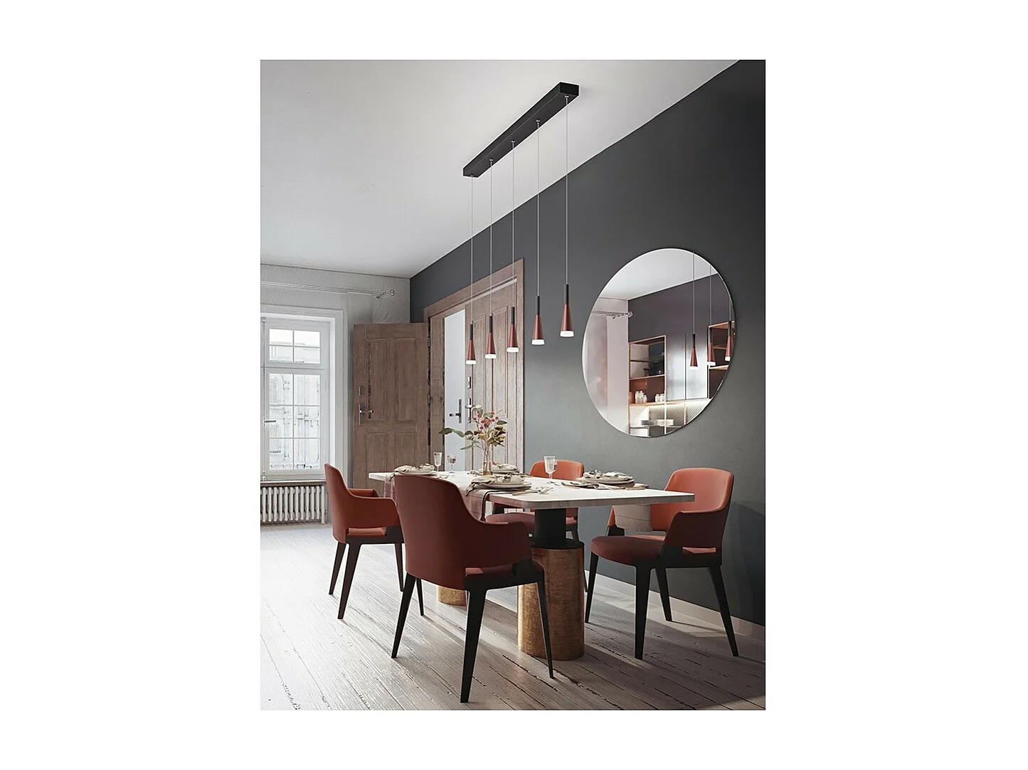 Lustre de suspensão horizontal CONE Ouro-rosa Preto 5x7W 3000K Perenz