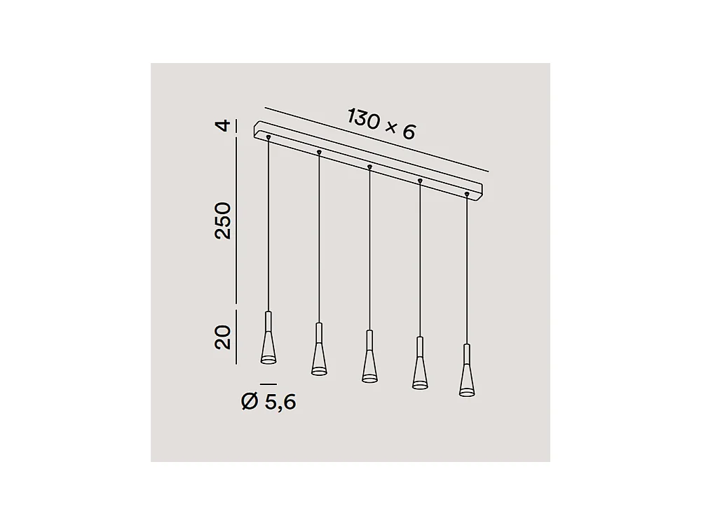 Lustre de suspensão horizontal CONE Ouro-rosa Preto 5x7W 3000K Perenz