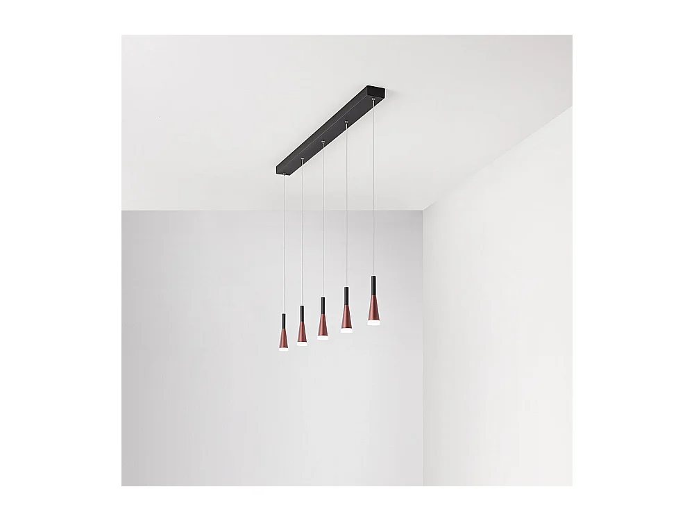 Lampadario CONE a sospensione orizzontale Oro-rosa Nero 5x7W 3000K Perenz