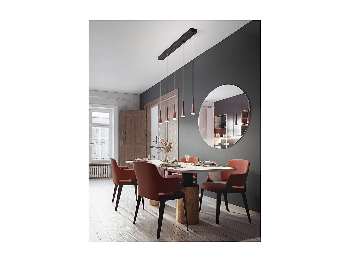 CONE horizontale ophangkroonluchter Goud-roze Zwart 5x7W 3000K Perenz