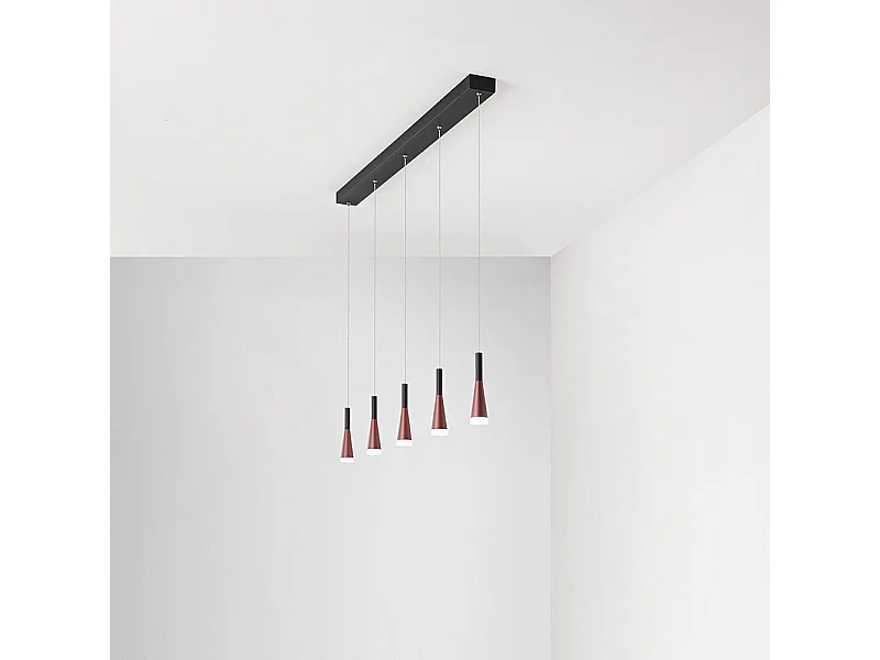 Lustre à suspension horizontale CONE Or-rose Noir 5x7W 3000K Perenz