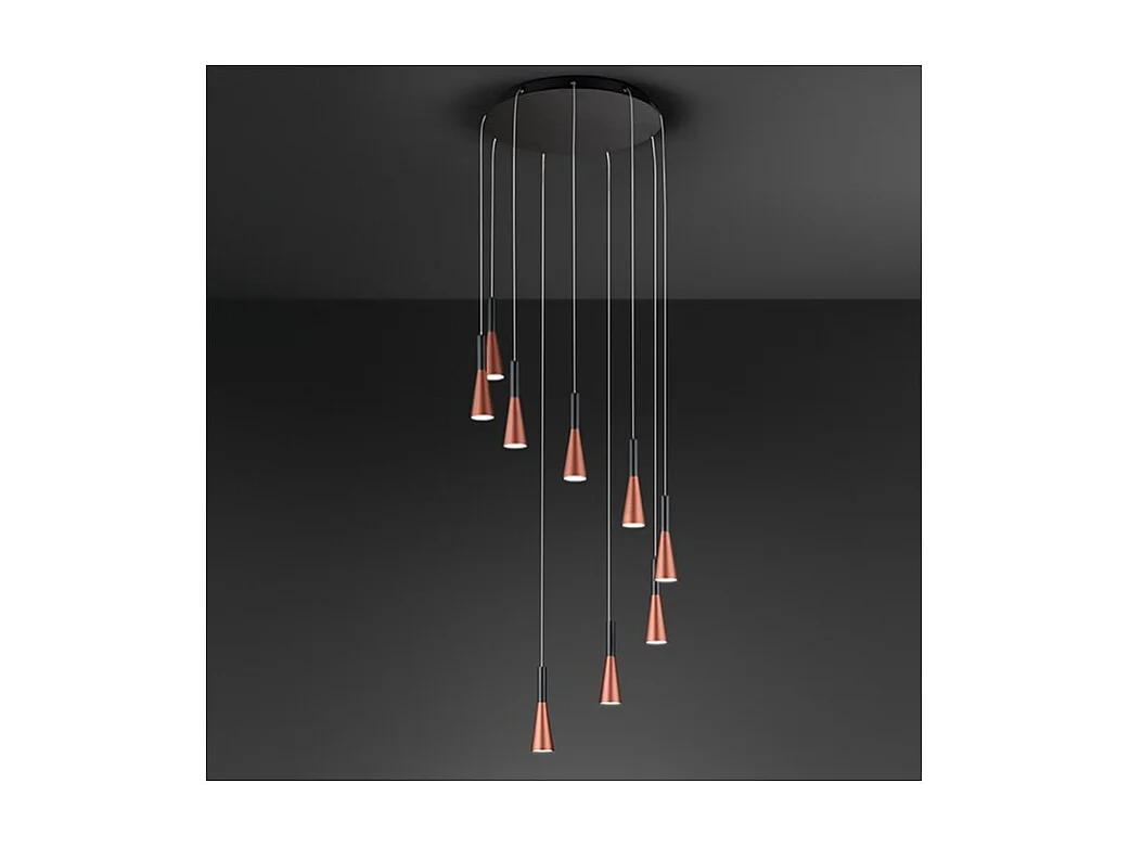 Lámpara colgante CONE Oro mate-rosa Negro 9x7W 3000K Perenz