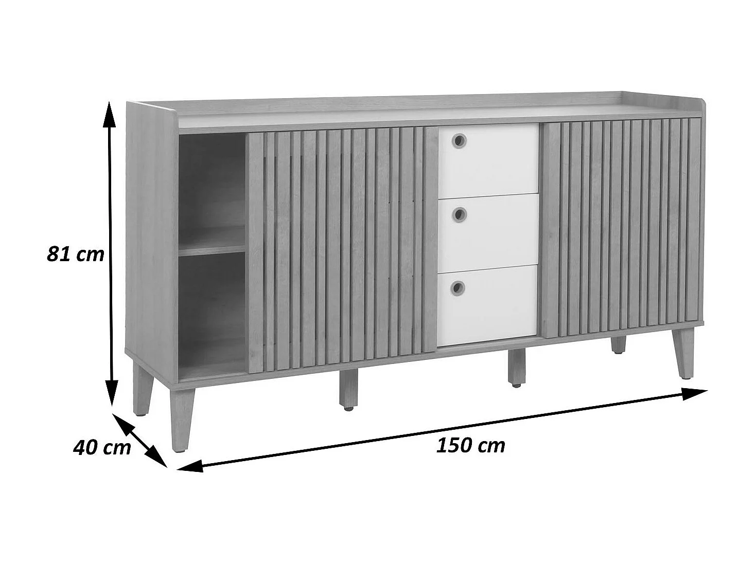 Buffet MCW-M48,  aspect noyer, tiroirs gris foncé