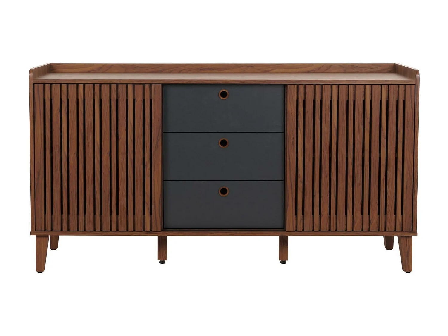 Buffet MCW-M48,  aspect noyer, tiroirs gris foncé