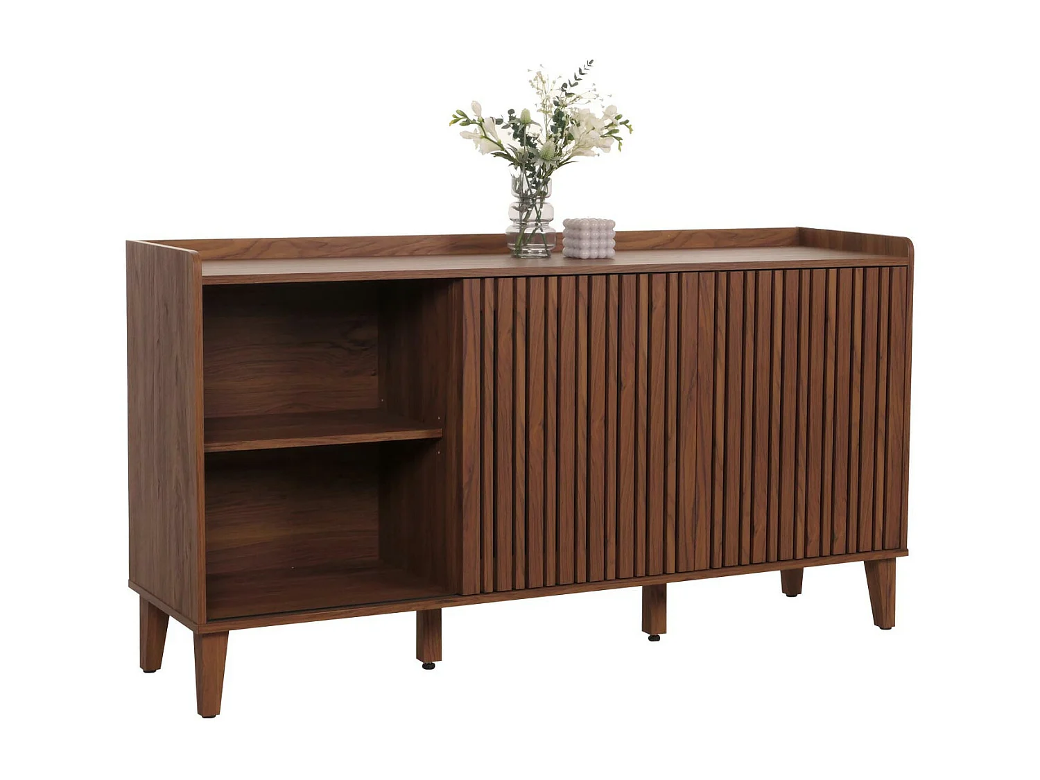 Buffet MCW-M48,  aspect noyer, tiroirs gris foncé