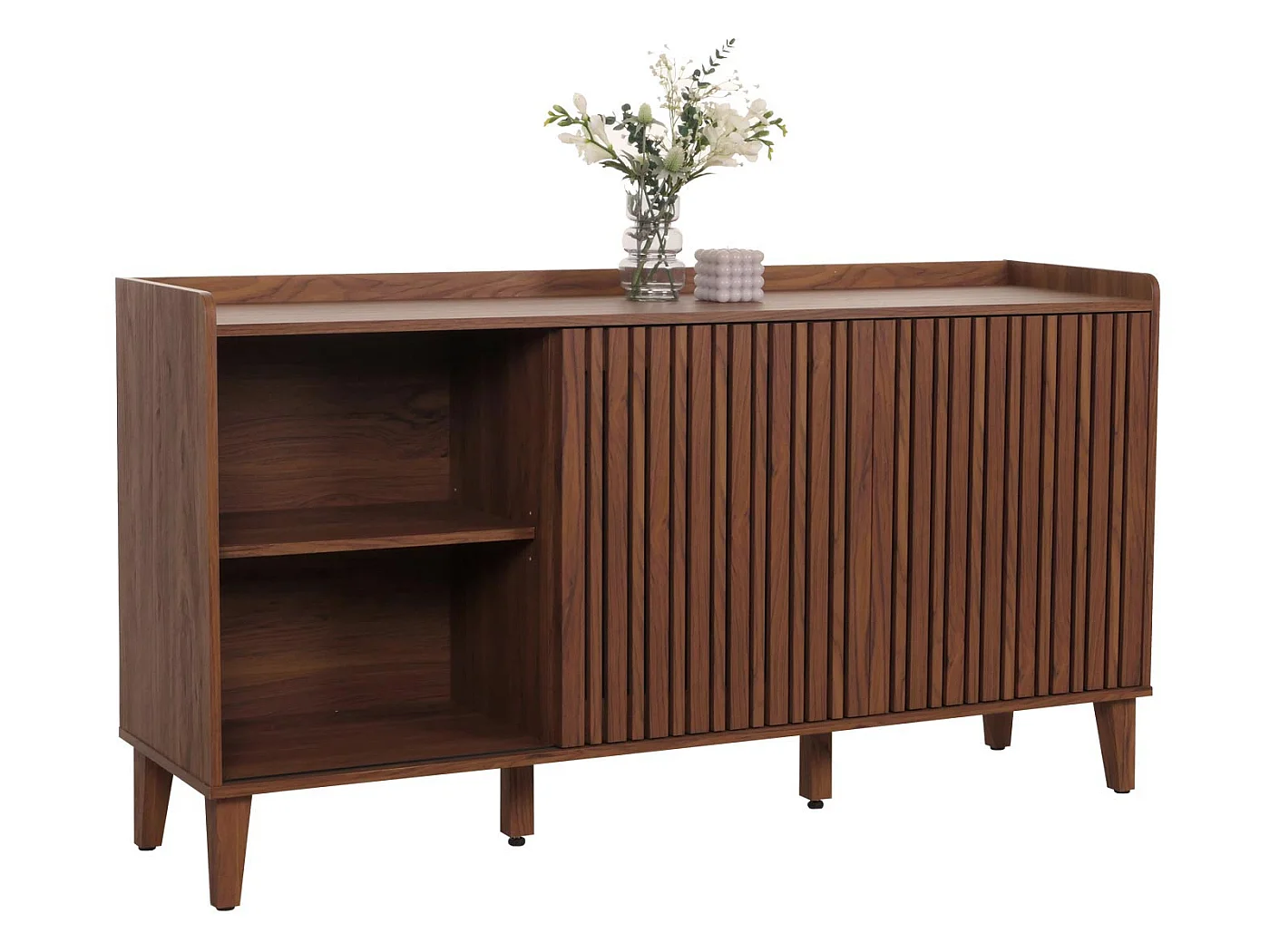 Buffet MCW-M48,  aspect noyer, tiroirs gris foncé