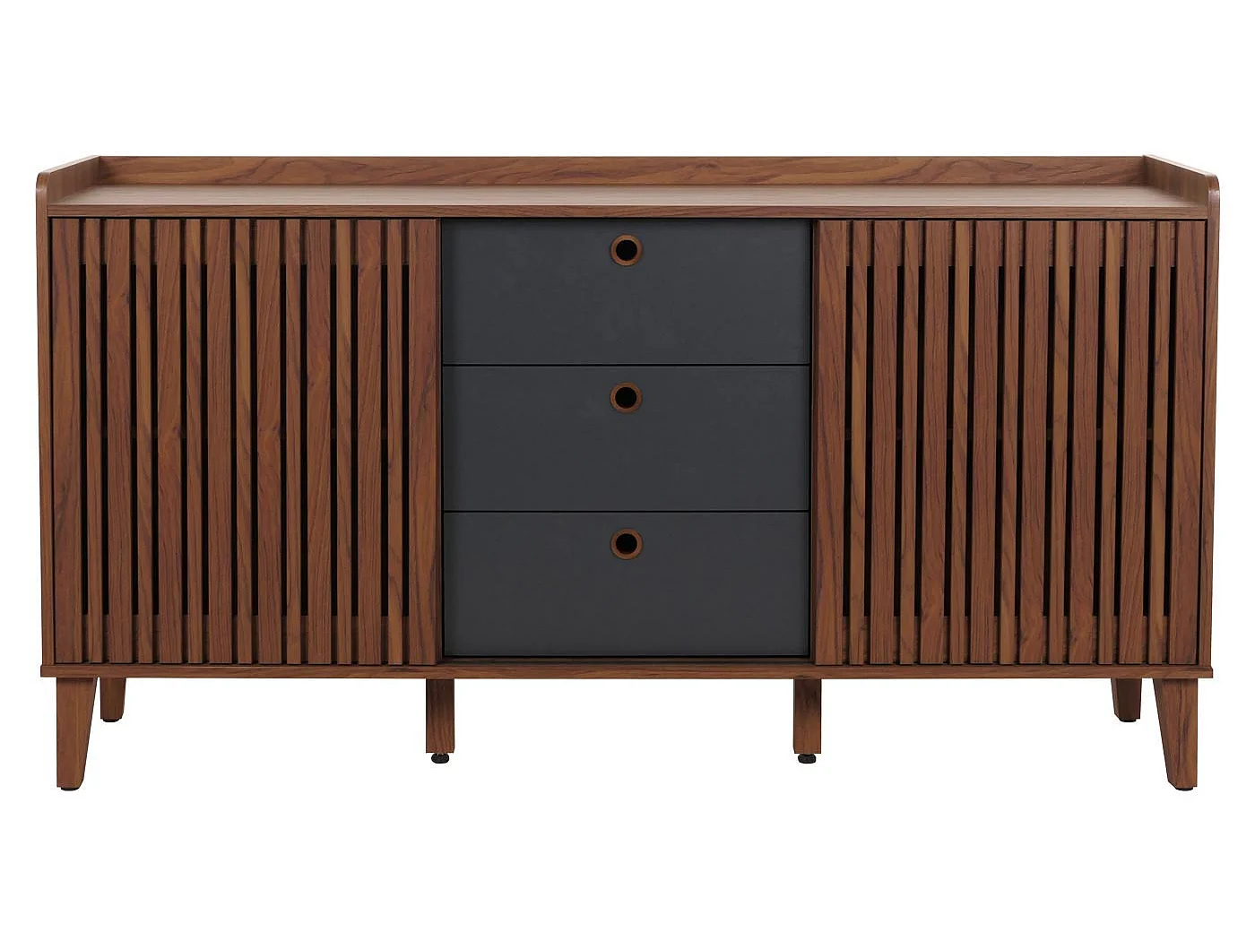 Buffet MCW-M48,  aspect noyer, tiroirs gris foncé