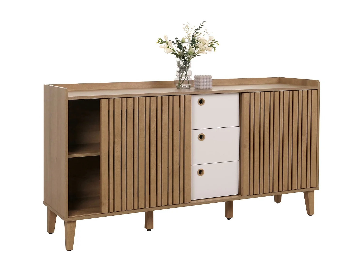 Buffet MCW-M48,  naturel, tiroirs blancs