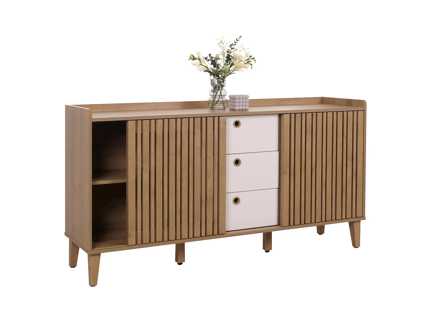 Buffet MCW-M48,  naturel, tiroirs blancs