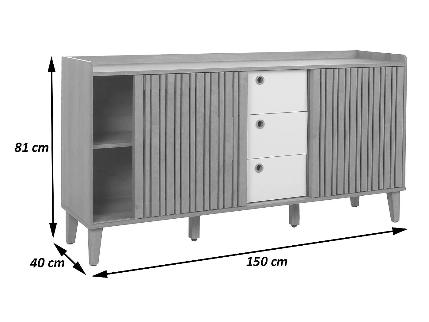 Buffet MCW-M48,  naturel, tiroirs blancs