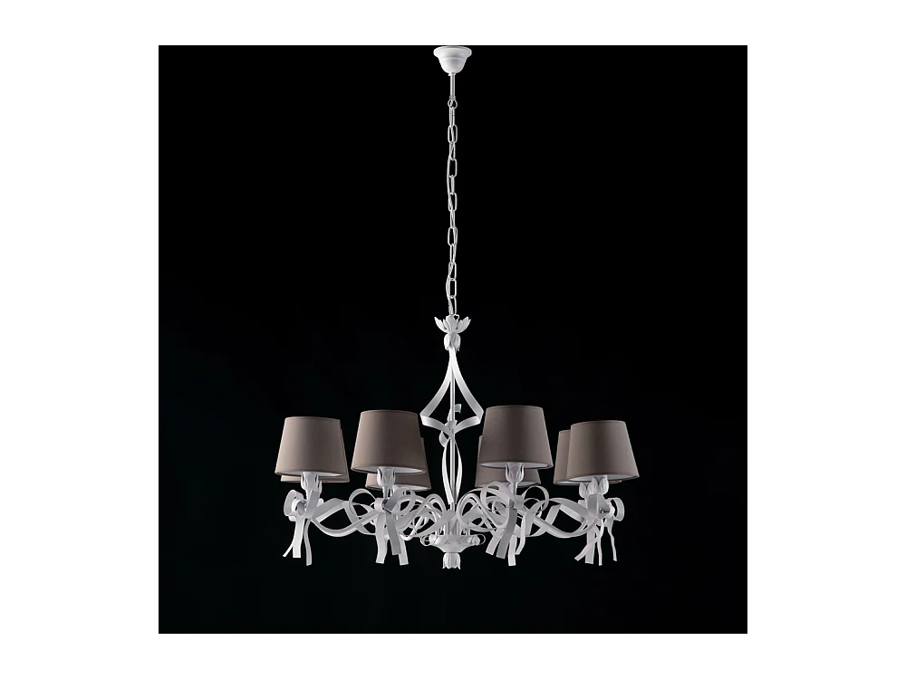 Belight -  Lucy – Kronleuchter weiß, Shabby-Chic & PVC-Lampenschirme Ø16, Ø84, 8-flammig – BL184-8-BCO