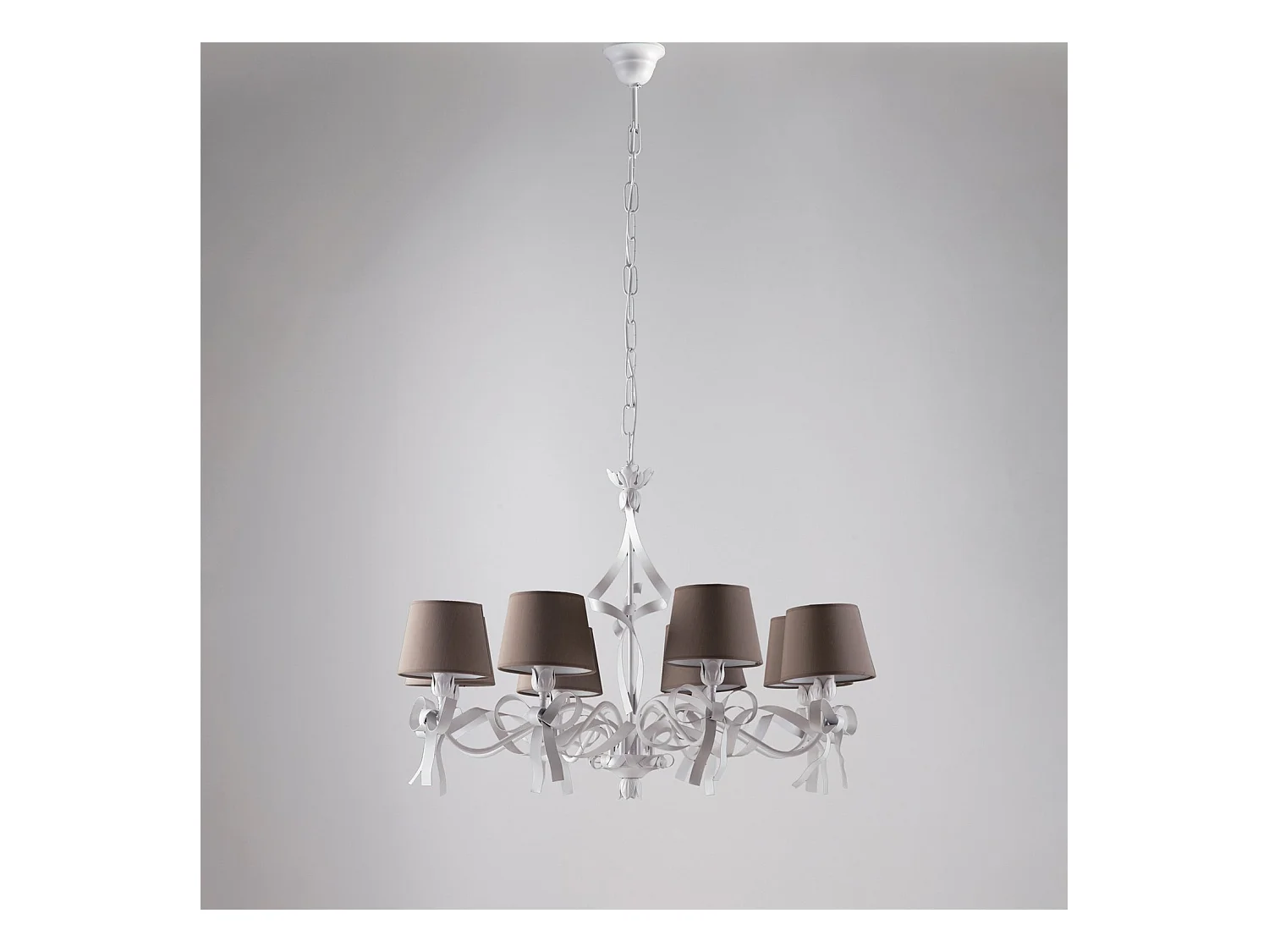 Lucy - Shabby wit gelakte ijzeren kroonluchter 8 lichts 119 - Ø84 - BL184-8-BCO