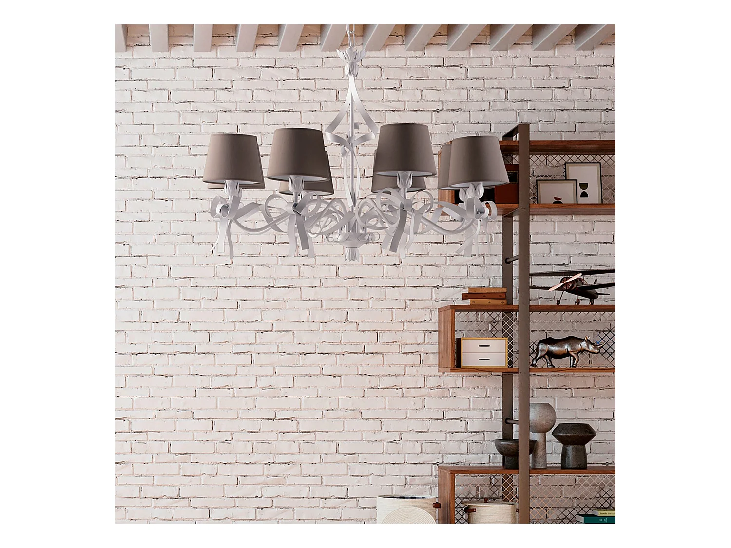 Lucy - Shabby wit gelakte ijzeren kroonluchter 8 lichts 119 - Ø84 - BL184-8-BCO