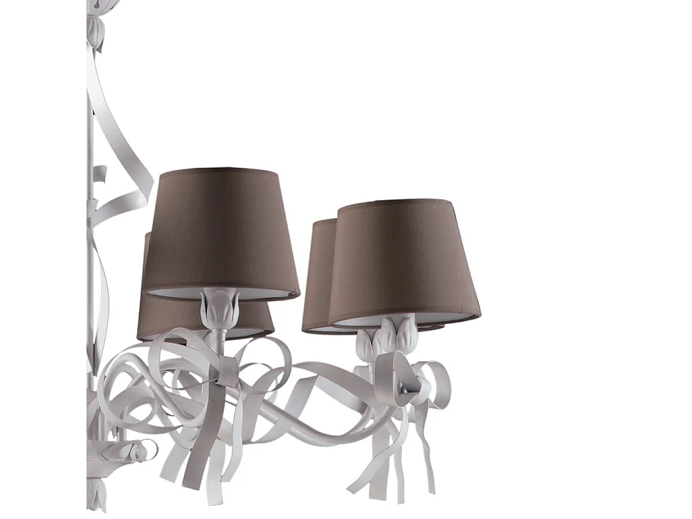 Lucy - White lacquered iron chandelier with shabby chic decoration and dove-grey PVC lampshades, 8 lights, 119 cm - Ø84 cm - BL184-8-BCO