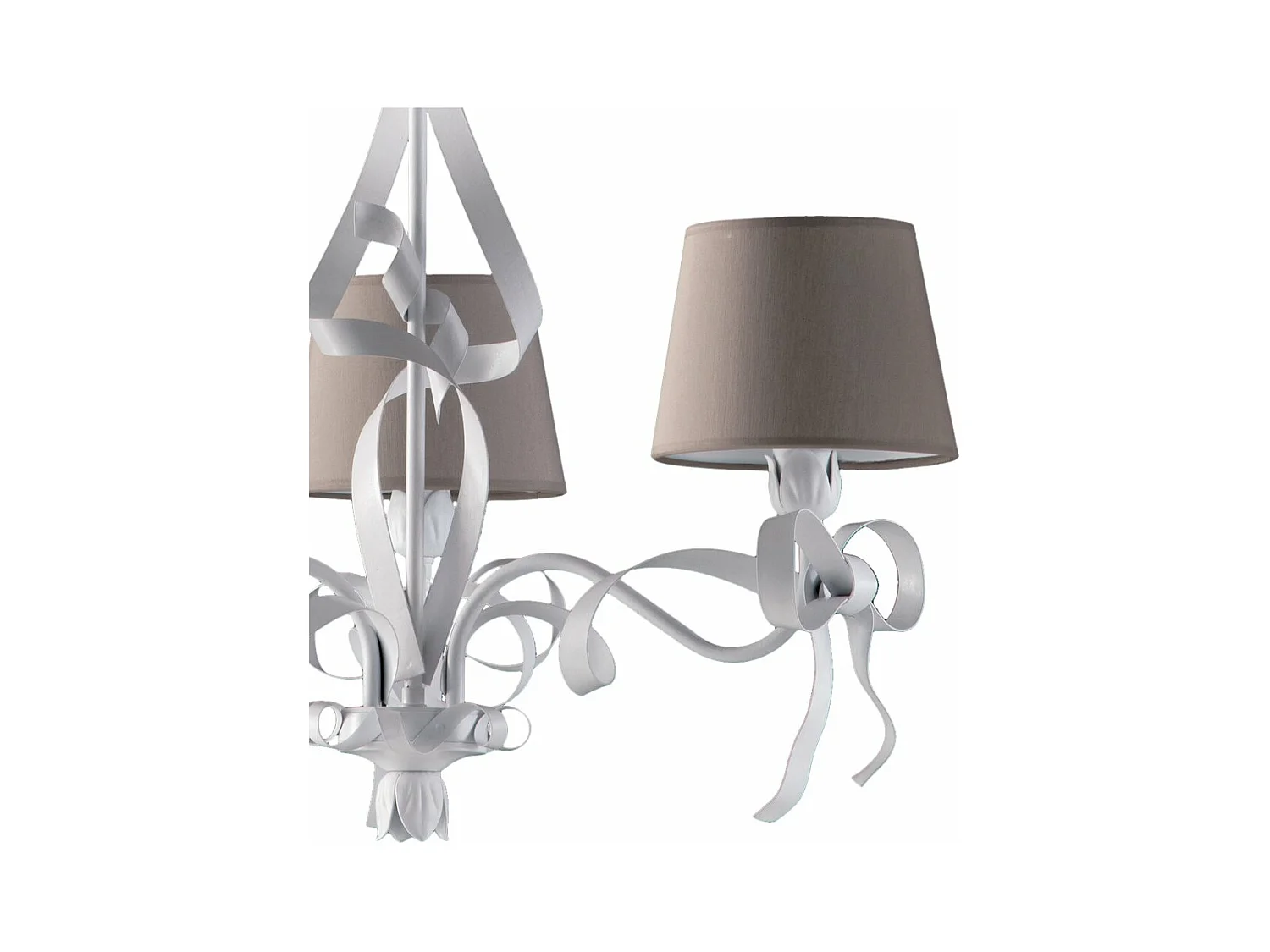 Lucy - Wit gelakte ijzeren kroonluchter met shabby chic effect decoratie en 16 diameter duifgrijze PVC lampenkappen 3 lichts 113 - Ø59 - BL184-3-BCO