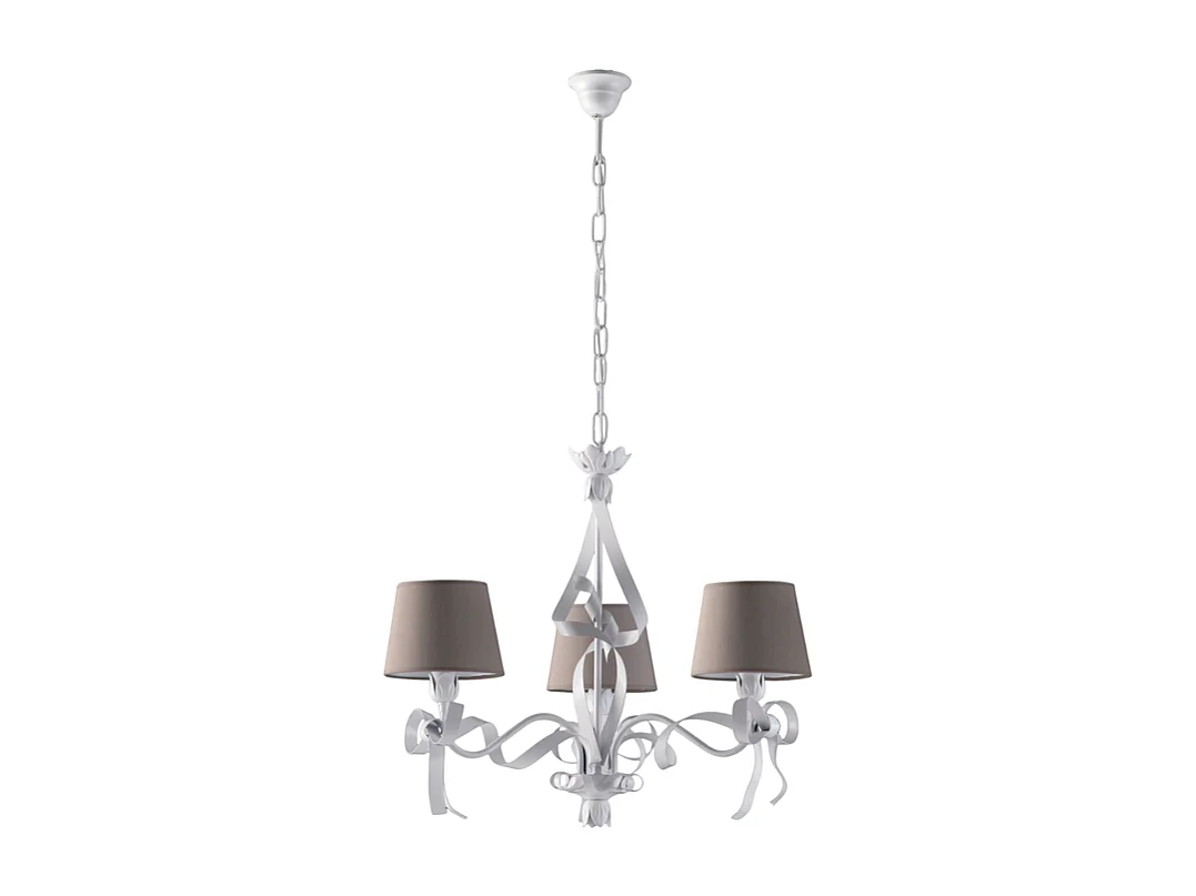 Lucy - Wit gelakte ijzeren kroonluchter met shabby chic effect decoratie en 16 diameter duifgrijze PVC lampenkappen 3 lichts 113 - Ø59 - BL184-3-BCO