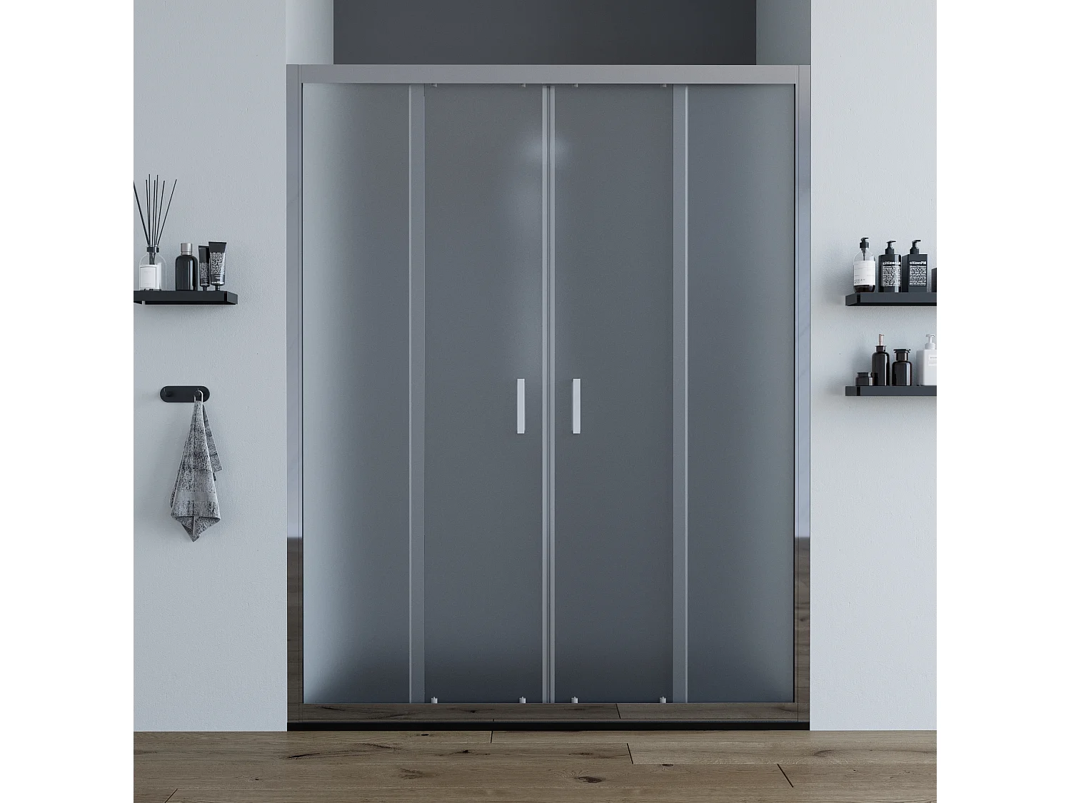 Porta doccia da 180  cm con doppia porta scorrevole vetro Satinato da 6mm Olmo