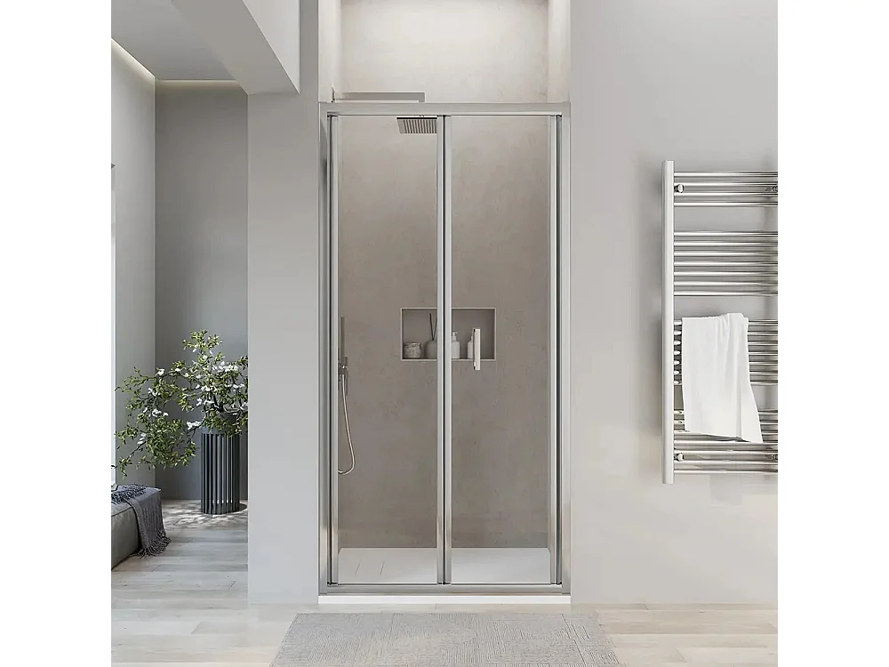 Porta doccia da 100 cm trasparente apertura a libro per nicchia Sequoia