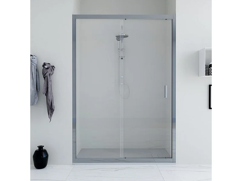 Porta doccia da 140 cm con porta scorrevole vetro Trasparente da 6mm Faggio