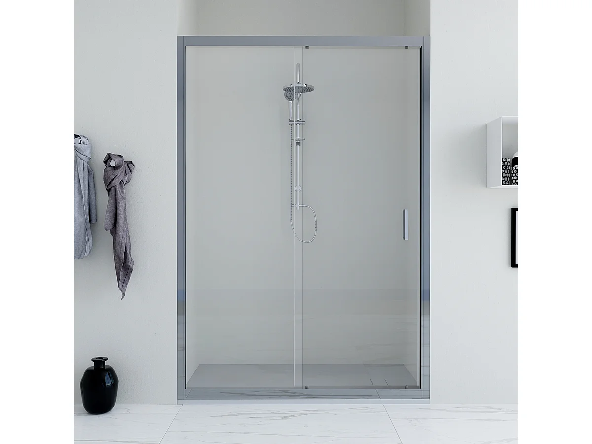 Porta doccia da 110 cm con porta scorrevole vetro Trasparente da 6mm Faggio