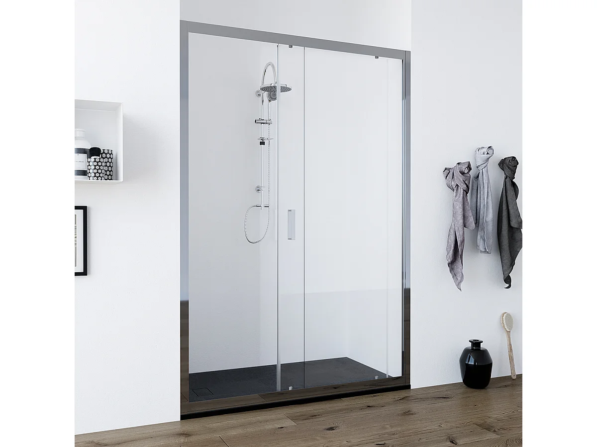 Porta doccia da 110 cm con porta scorrevole vetro Trasparente da 6mm Faggio