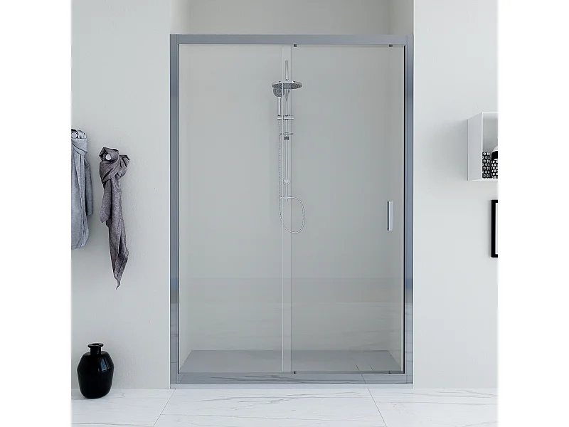 Porta doccia da 110 cm con porta scorrevole vetro Trasparente da 6mm Faggio