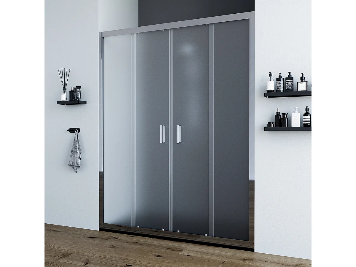 Porta doccia da 150  cm con doppia porta scorrevole vetro Satinato da 6mm Olmo