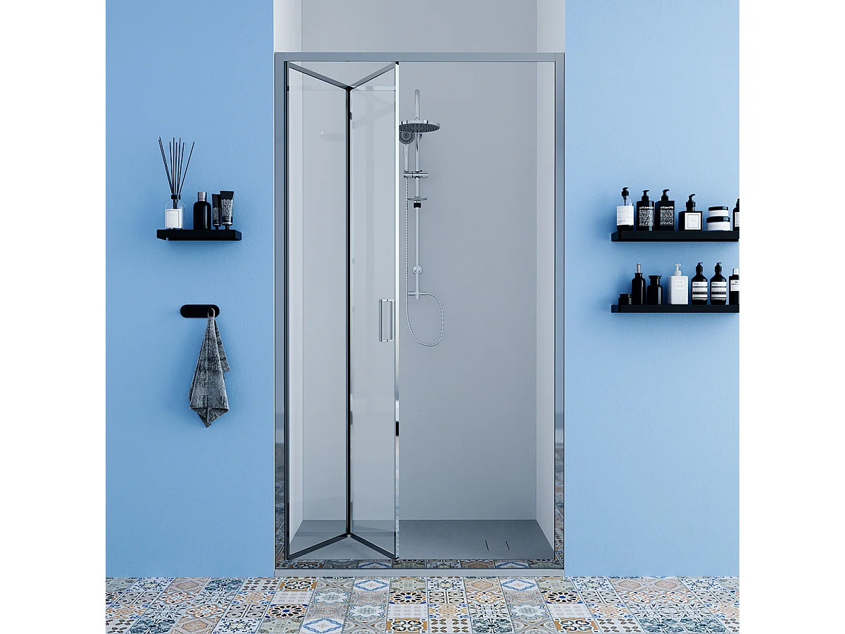 Porta doccia da 90 cm trasparente apertura a libro per nicchia Sequoia