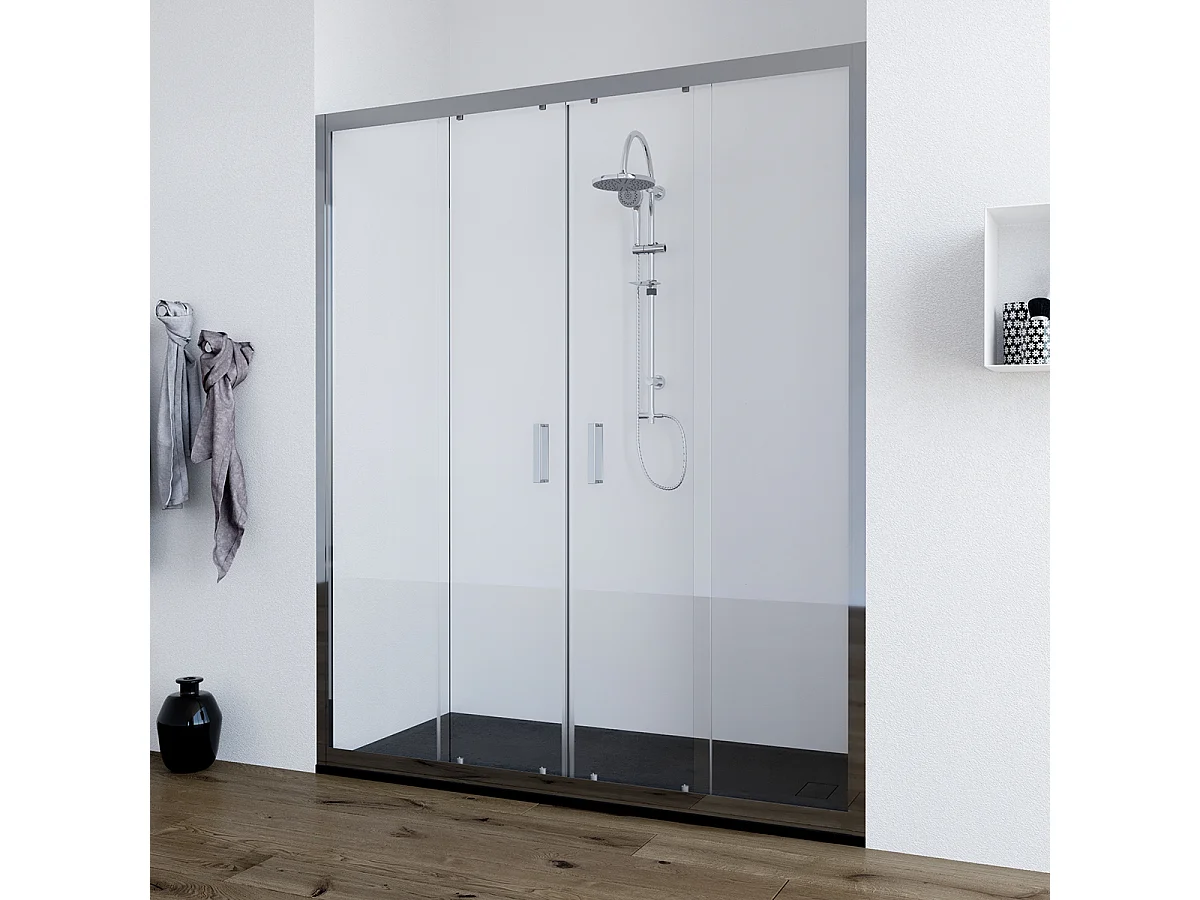 Porta doccia da 170  cm con doppia porta scorrevole vetro Trasparente da 6mm Olmo