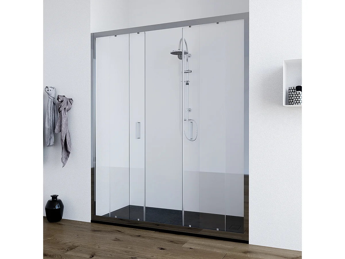 Porta doccia da 170  cm con doppia porta scorrevole vetro Trasparente da 6mm Olmo