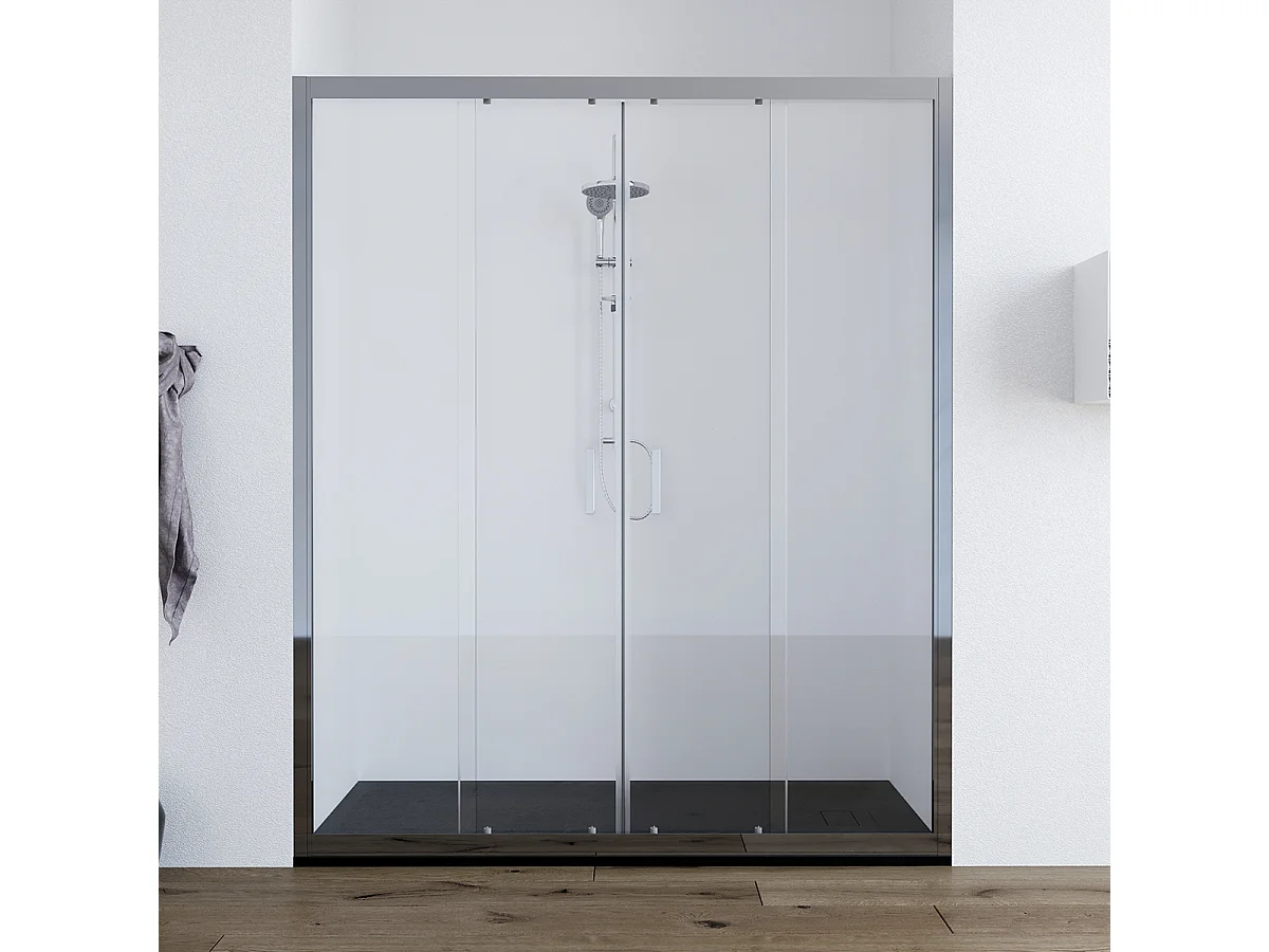 Porta doccia da 170  cm con doppia porta scorrevole vetro Trasparente da 6mm Olmo