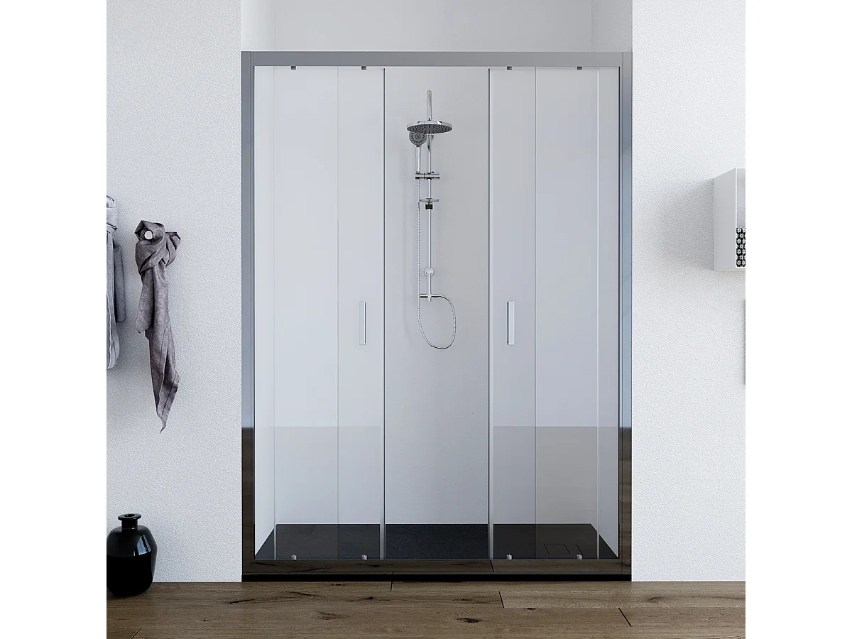 Porta doccia da 170  cm con doppia porta scorrevole vetro Trasparente da 6mm Olmo