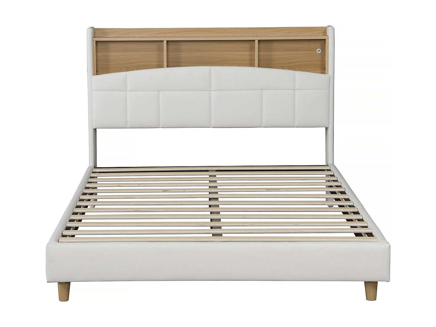 Lit double led avec rangement tête de lit "Sarah" - 140 x 190 cm - Blanc