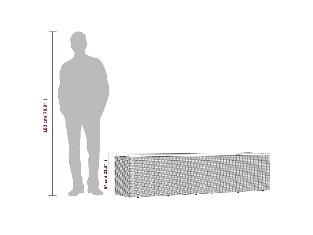 Caixa arrumação jardim 220x50x54 cm vime PE/acácia maciça bege