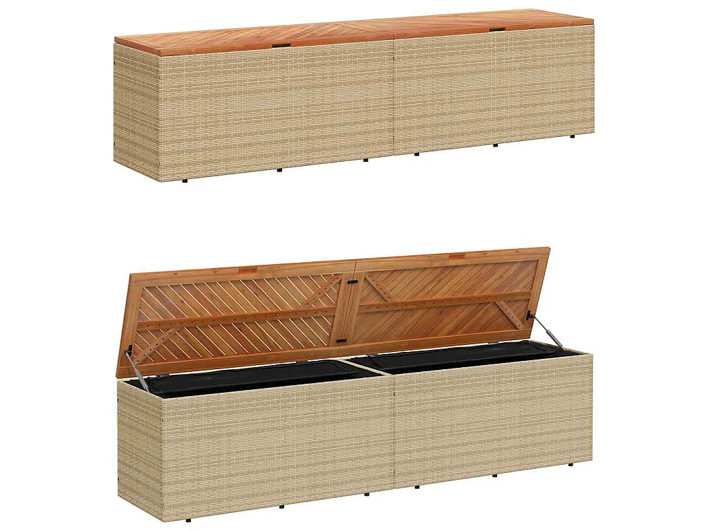 Caixa arrumação jardim 220x50x54 cm vime PE/acácia maciça bege