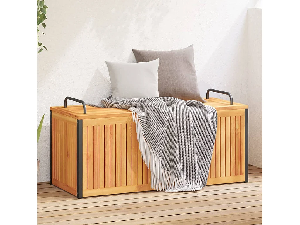 Boîte à coussins d'extérieur bois d'acacia solide et acier