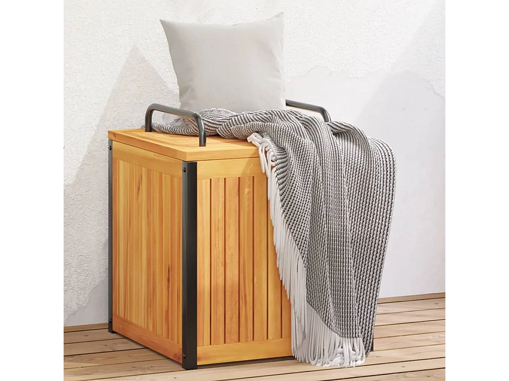 Boîte à coussins d'extérieur bois d'acacia solide et acier