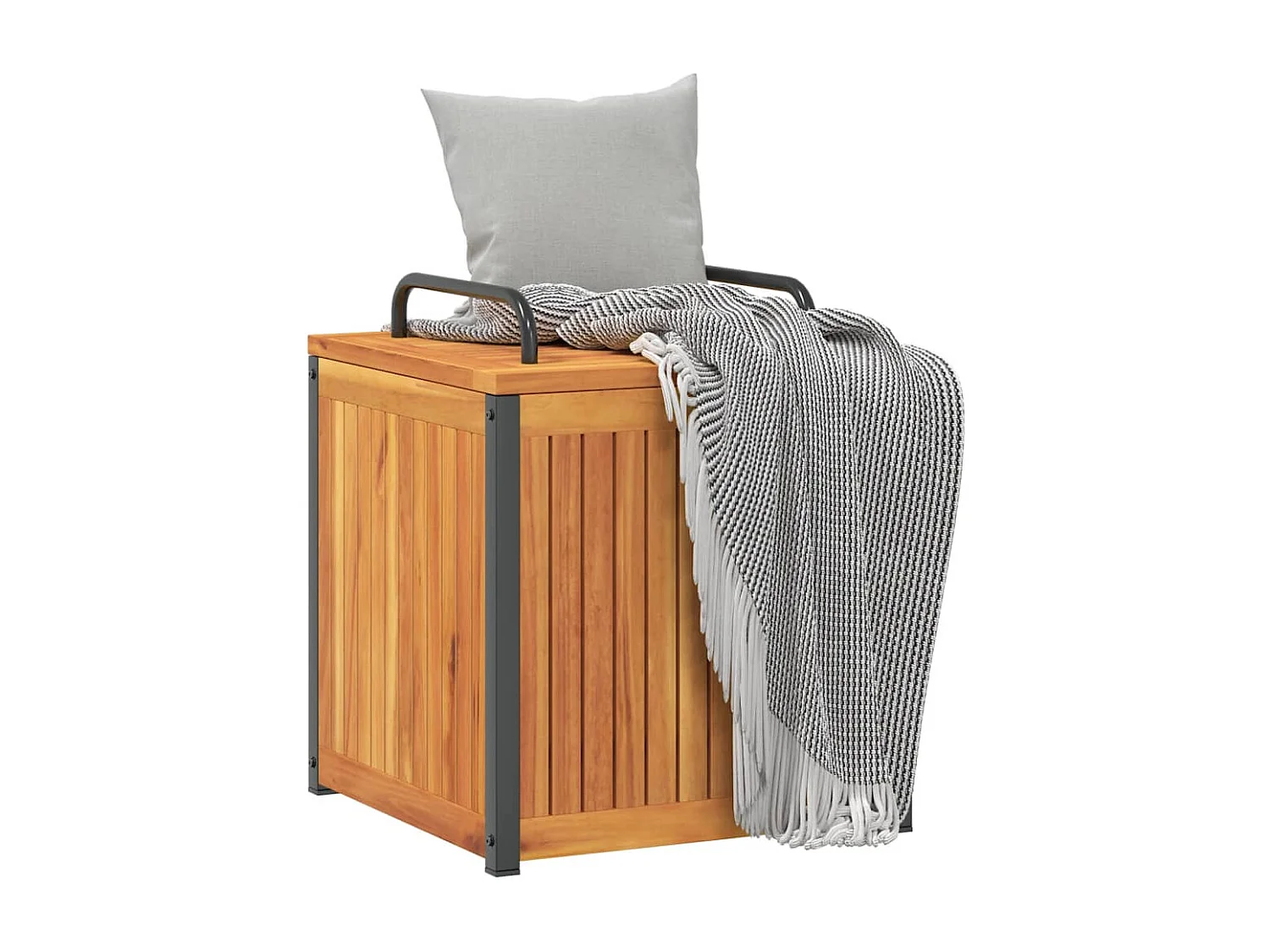 Boîte à coussins d'extérieur bois d'acacia solide et acier