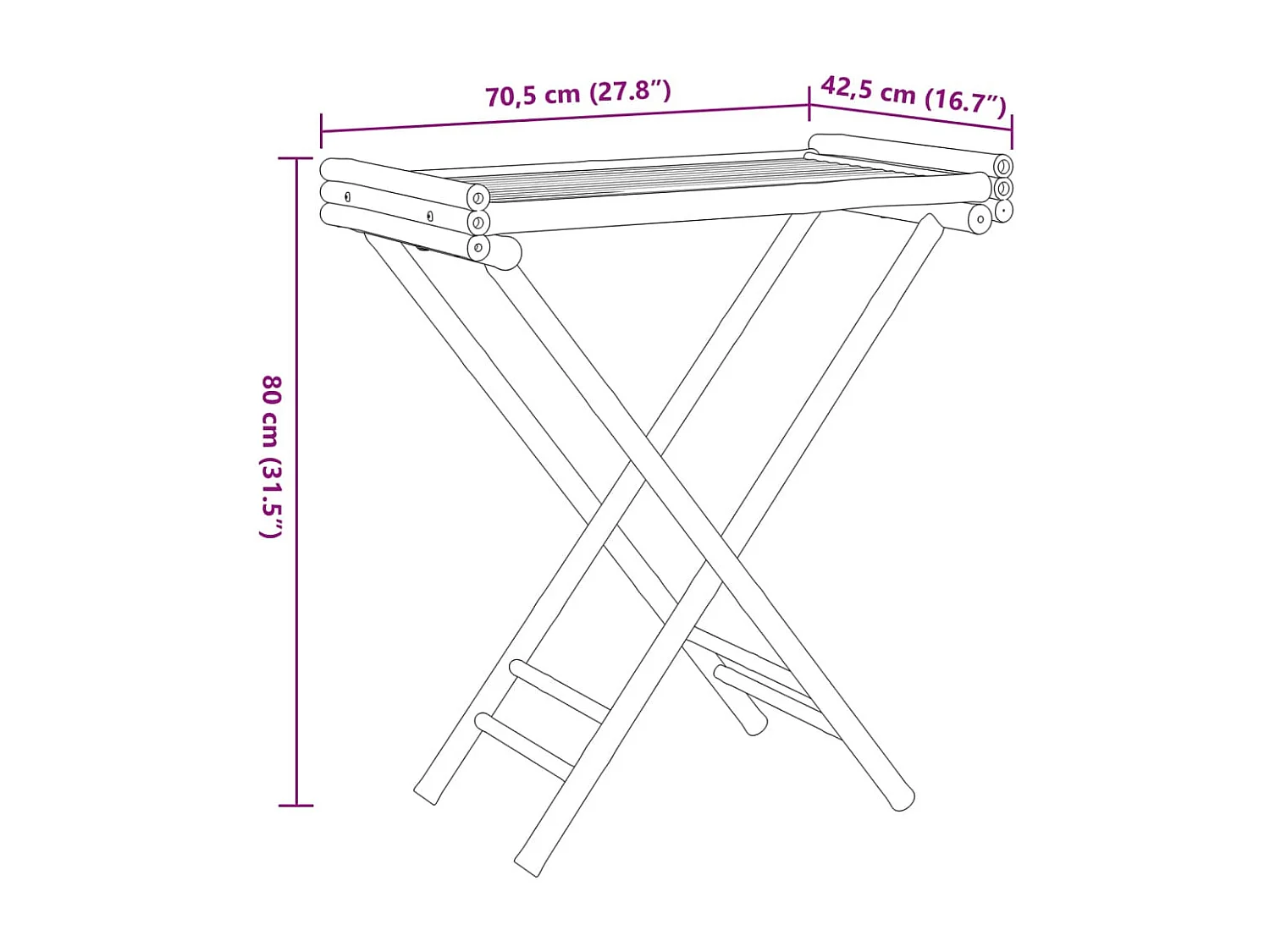 Dienbladtafel inklapbaar 70,5x42,5x80 cm bamboe