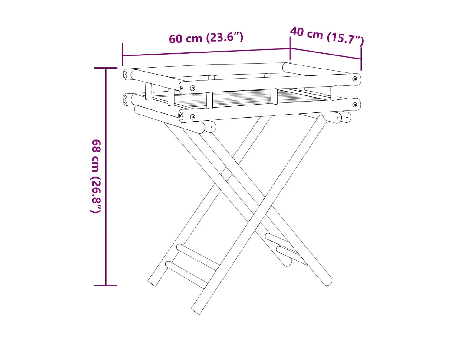 Tabletttisch Klappbar 60x40x68 cm Bambus