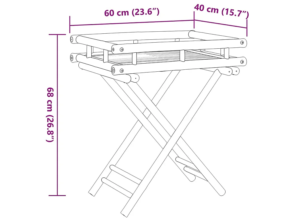 Dienbladtafel inklapbaar 60x40x68 cm bamboe