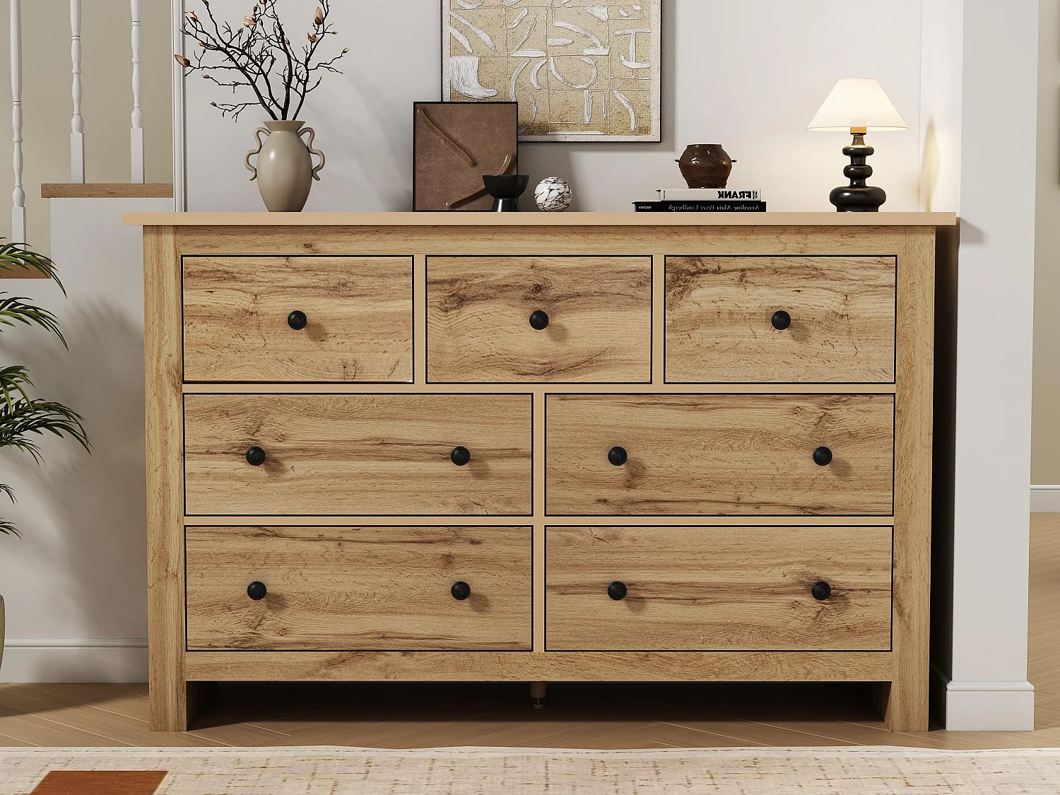 Sideboard mit 7 Schubladen - Spanplatte - Natur