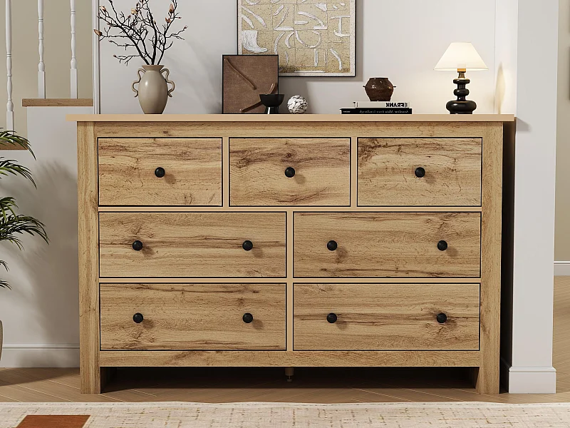 Buffet avec 7 tiroirs - panneaux de particules - Naturel